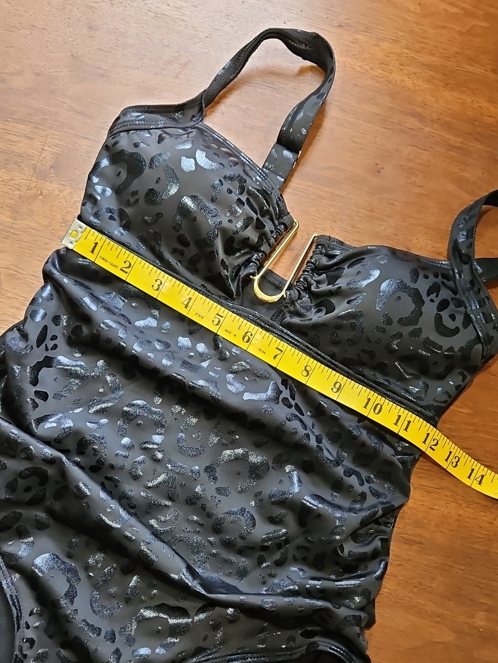 Black Leopard-Print One-Piece Swimsuit with Gold Accent - Picture 10 of 11